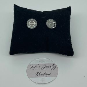 New, Stainless Steel Silver Love Stud Earrings with micro paved Cubic zirconia